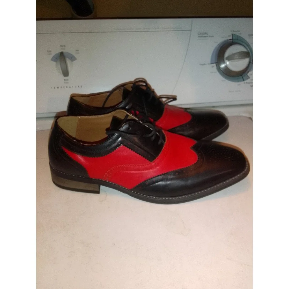 Mens Metro Charm Black& Red Two Toned Perforatal Wing Tip Lace Up Oxford...
